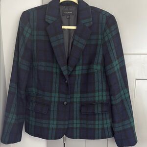 Talbots Green and Blue Plaid Blazer Classic Wool Blend